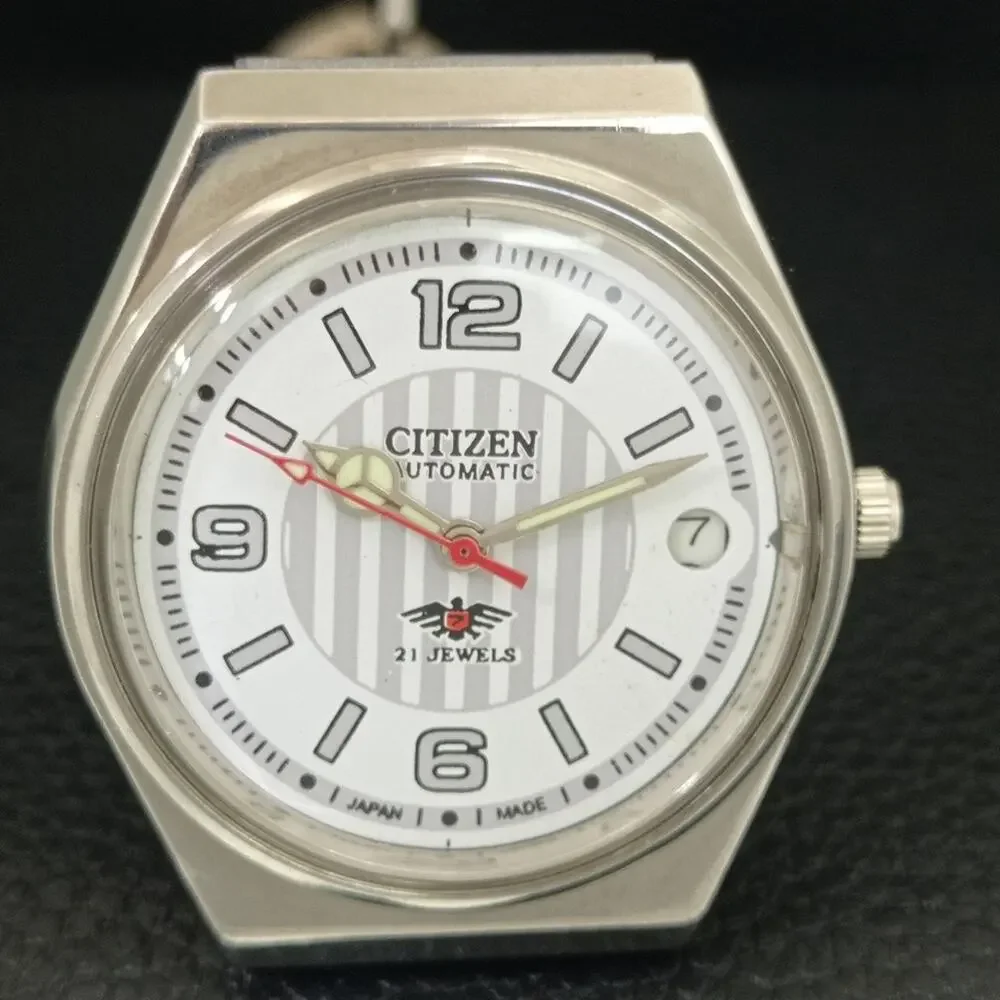 Vintage 1981 Citizen Automatic Mens Silver Watch W/daydate & White accents